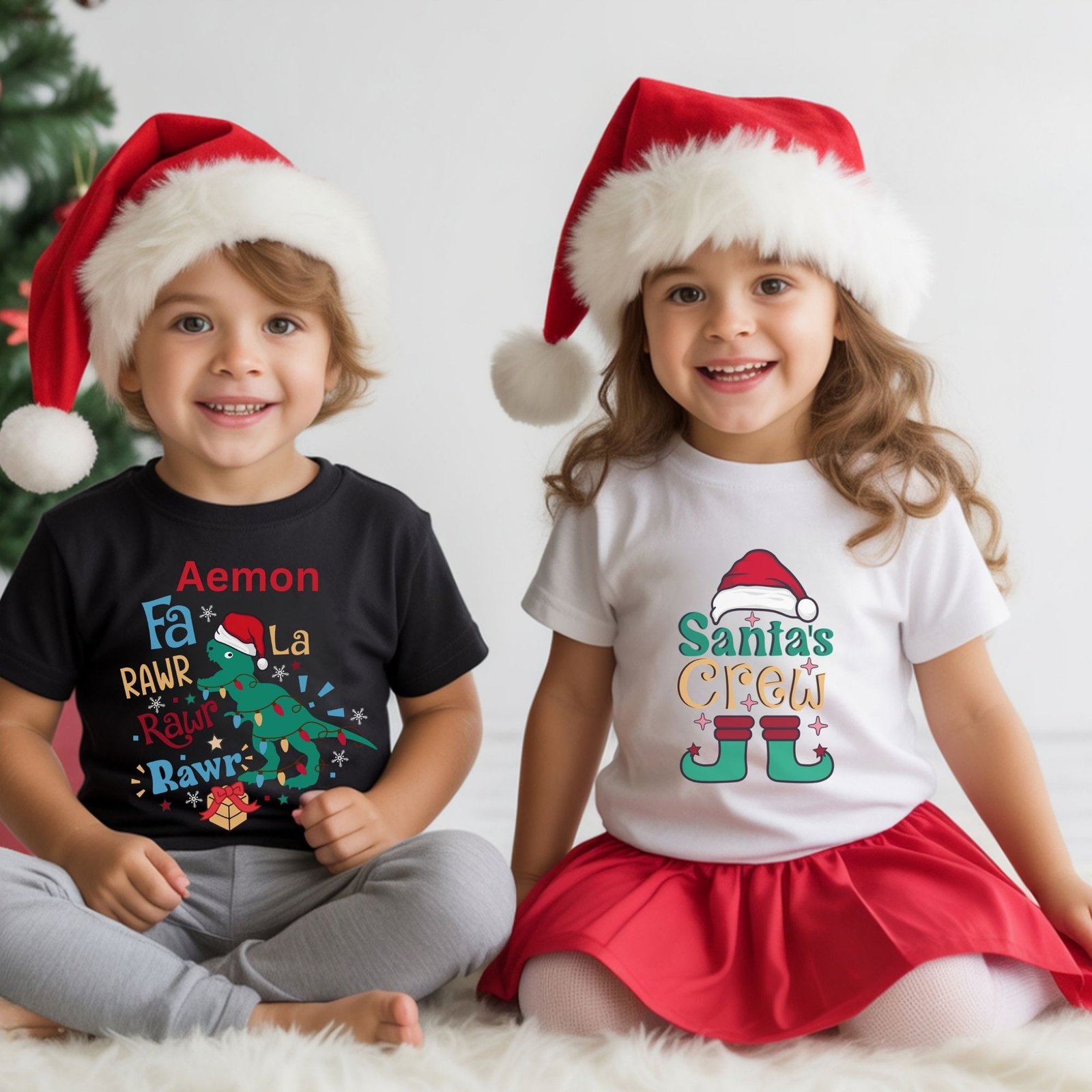 Christmas Graphic Tee – Funny Dinosaur, Goose & Santa Crew Holiday Shirt