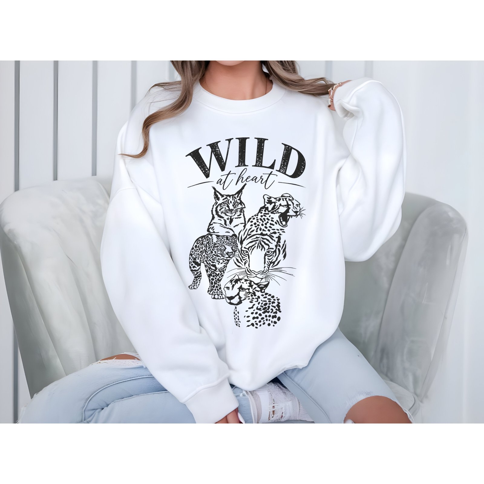 Wild at Heart Wild Cats Sweatshirt – Vintage Big Cat Graphic Crewneck - Image 2